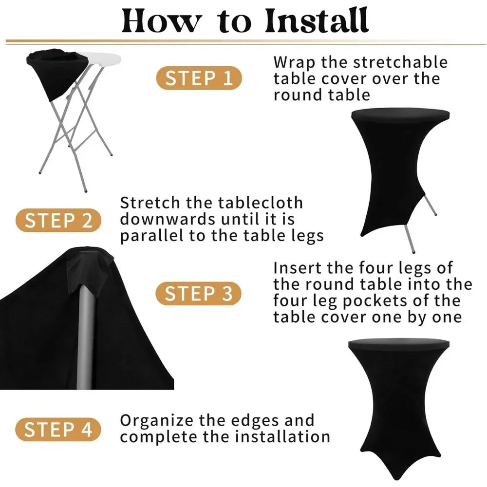 Sleek & Fitted Black Cocktail Table Covers - 8-Pack 32x43 Inch for Celebrations